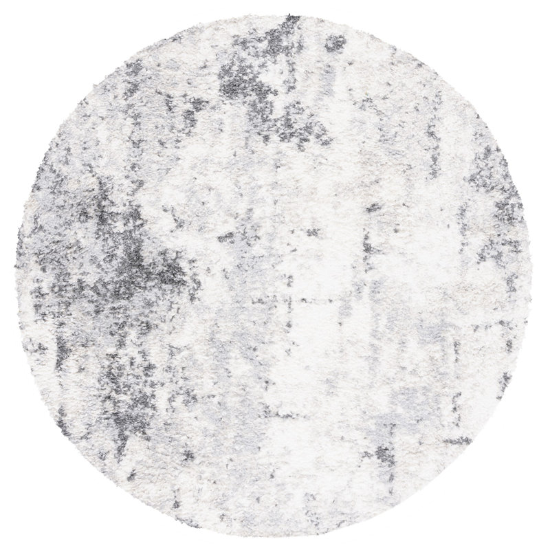 Mena Abstract Gray/Ivory Area Rug, Round 6'7"