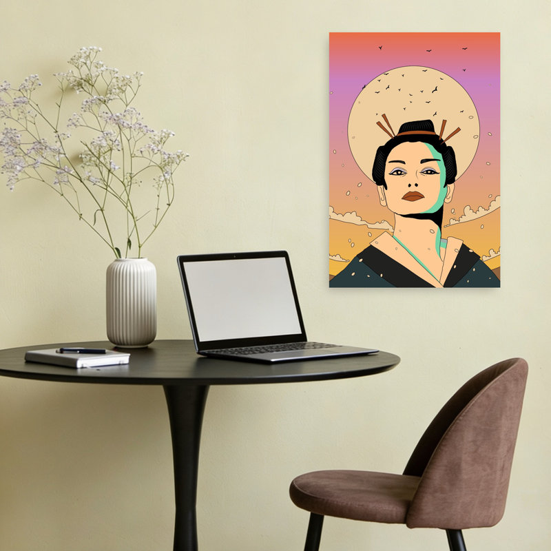 «Geisha Moon», art mural élégant et paisible, 24" H x 16" W