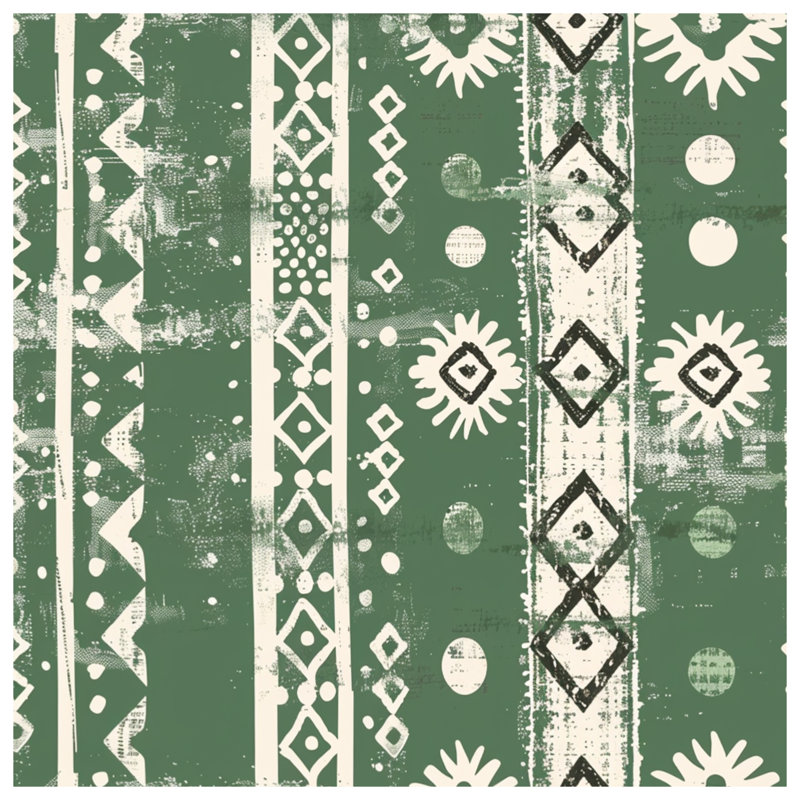 Housses de couette vertes à motif géométrique tribal, Grand lit