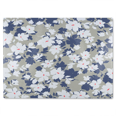 White Flowers Glass Chopping Board