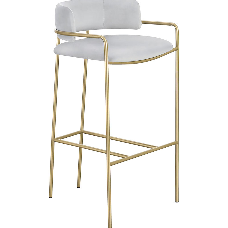 Tabouret à dossier bas gris et doré Radiant - siège rembourré et glamour