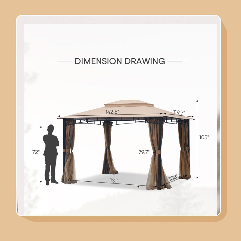 Heavy Duty 10x12 Gazebo with Mosquito Net & Sunshade, Double Roof Canopy, Galvanized Steel for Patio, Garden