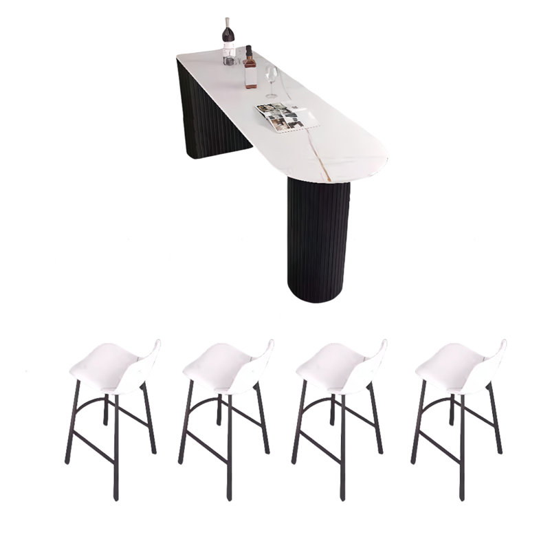 Table de bar Light Luxury, Blanc/Noir, Blanc / Doré, H 35,4 po x L 70,8 po x l 15,7 po