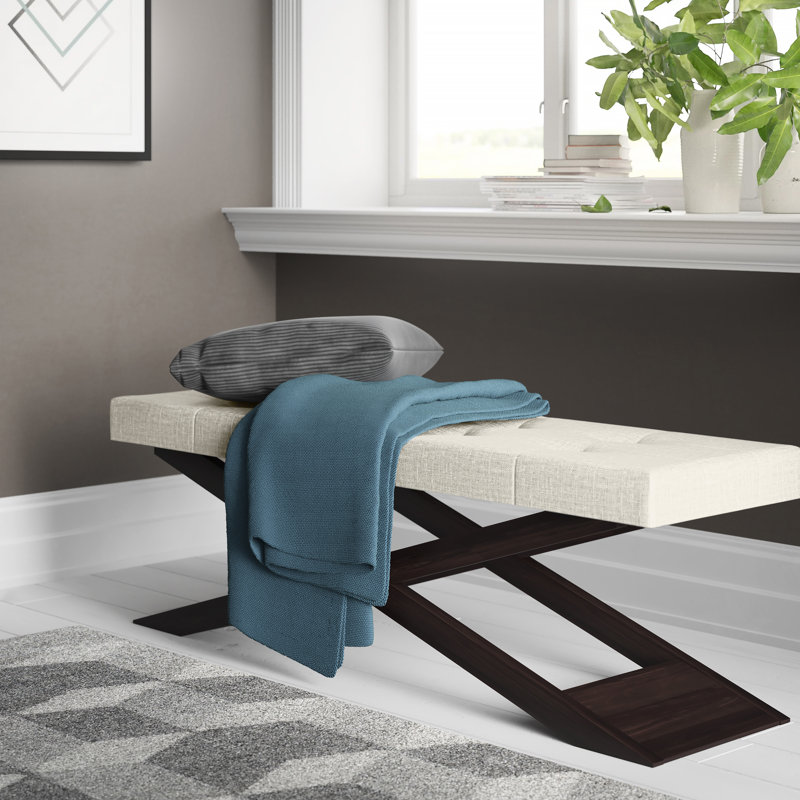 Banc en bois massif Argel, Lin beige chiné