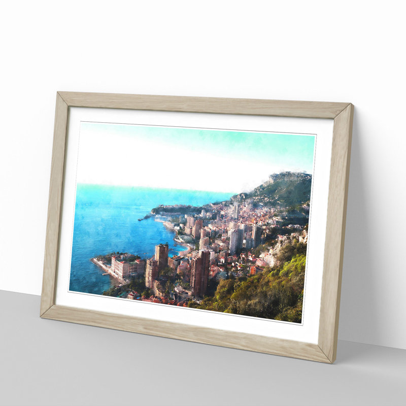Skyline Of Monte Carlo In Monaco - Single Picture Frame Painting on MDF, Oak Framed, 62cm H x 87cm W x 2cm D
