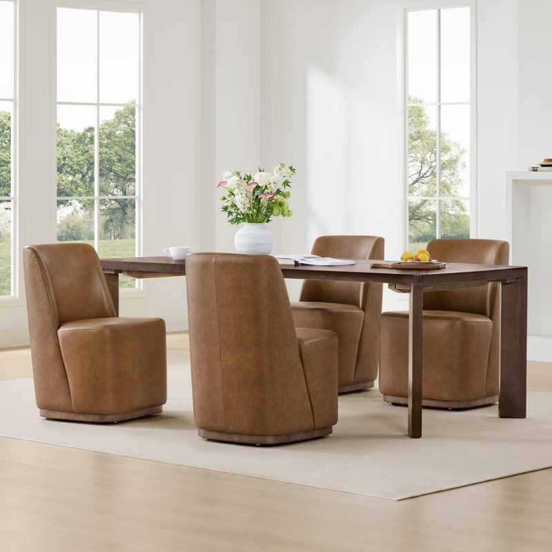 Chaises de salle à manger rembourrées Geelt, Cuir à équipement véritable brun