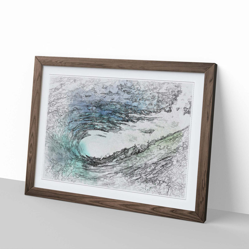 Within the Wave in Blue & Green in Abstract - Picture Frame Graphic Art Print, 50cm H x 76cm W x 2cm D, Walnut