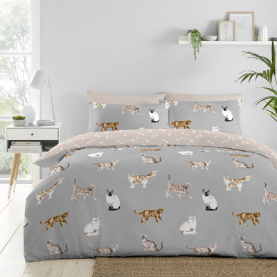 Cats 52% Polyester (Recycled) 48% Cotton Animal Print Duvet Cover Set with Pillowcases
