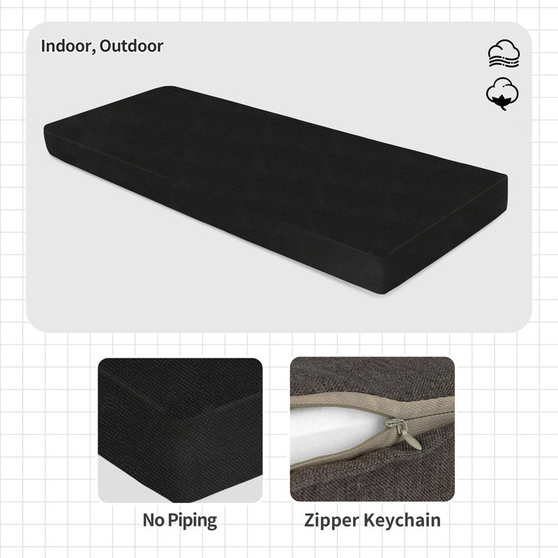 1'' H Customizable Bench Cushion For Indoor/Outdoor Furniture/Chair/Window Seat, Premium 75D High-Resilience Foam, Black