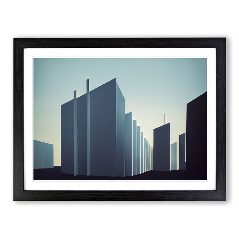 Futuristic Buildings Architecture - Single Picture Frame Print, 46cm H x 64cm W x 2cm D, Black
