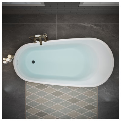 63" Acrylic Freestanding Bathtub with Pop-Up Drain and Integrated Overflow, Glossy White