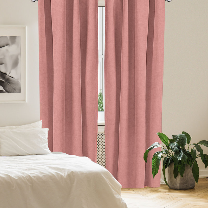 East Urban Home Terracotta 4-Panel Curtains, Swirling Square Motif, Pale Rust Blush, 56" W x 95" L