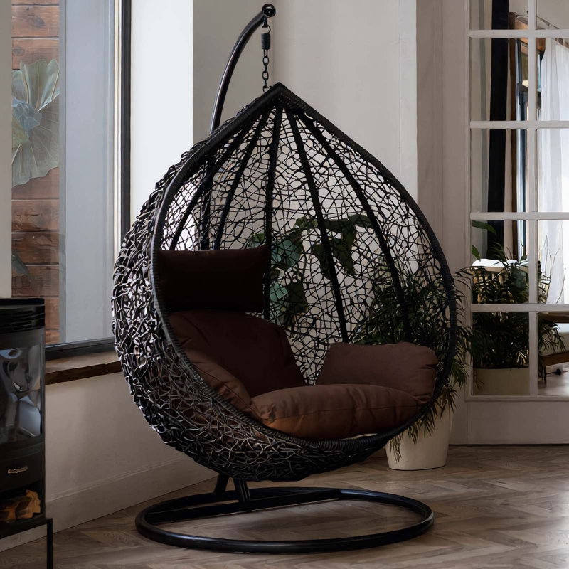 Naperon Garden Swing Chair with Stand, Black/Brown