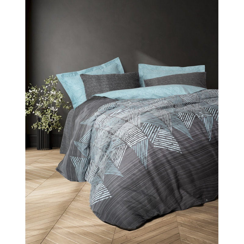 Ensemble de housse de courtepointe Luxury Ranforce Super King, couleur anthracite, 102,4 x 86,6 pouces | 100% coton, impression réactive, 145 fils | Comprend 2 taies d'oreiller (23,6 po x 23,6 po) | Lavable à la machine avec fermeture à boutons