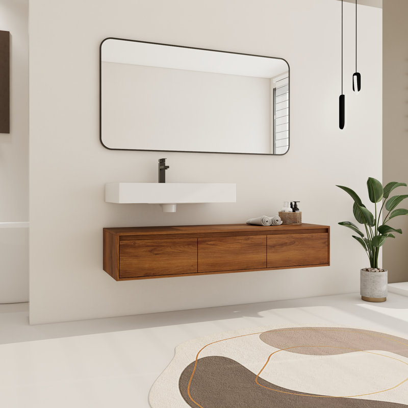 Meuble-lavabo 60 po Fatmata, meuble-lavabo 60 po avec comptoir, meuble-lavabo 60 po, ensemble de meuble-lavabo simple 60 po, meuble-lavabo simple 60 po avec 3 tiroirs et lavabo en résine