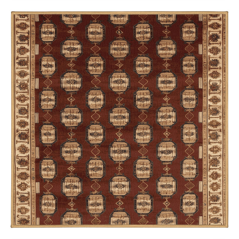 Tapis art déco brun lavable à la machine, Carré 6 pi