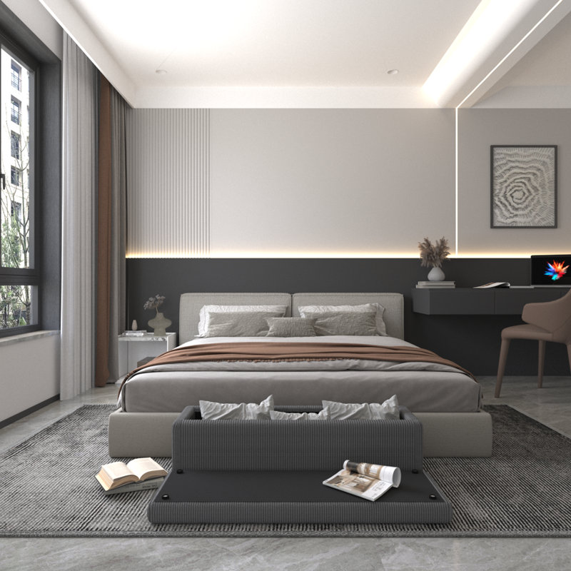 Polyester Blend Upholstered Storage Bench