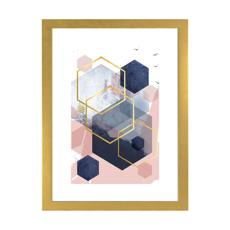 «Abstract Navy Blush Gold I» par Urban Epiphany - impression d'art graphique, H 24 po x l 16 po x P 1 po
