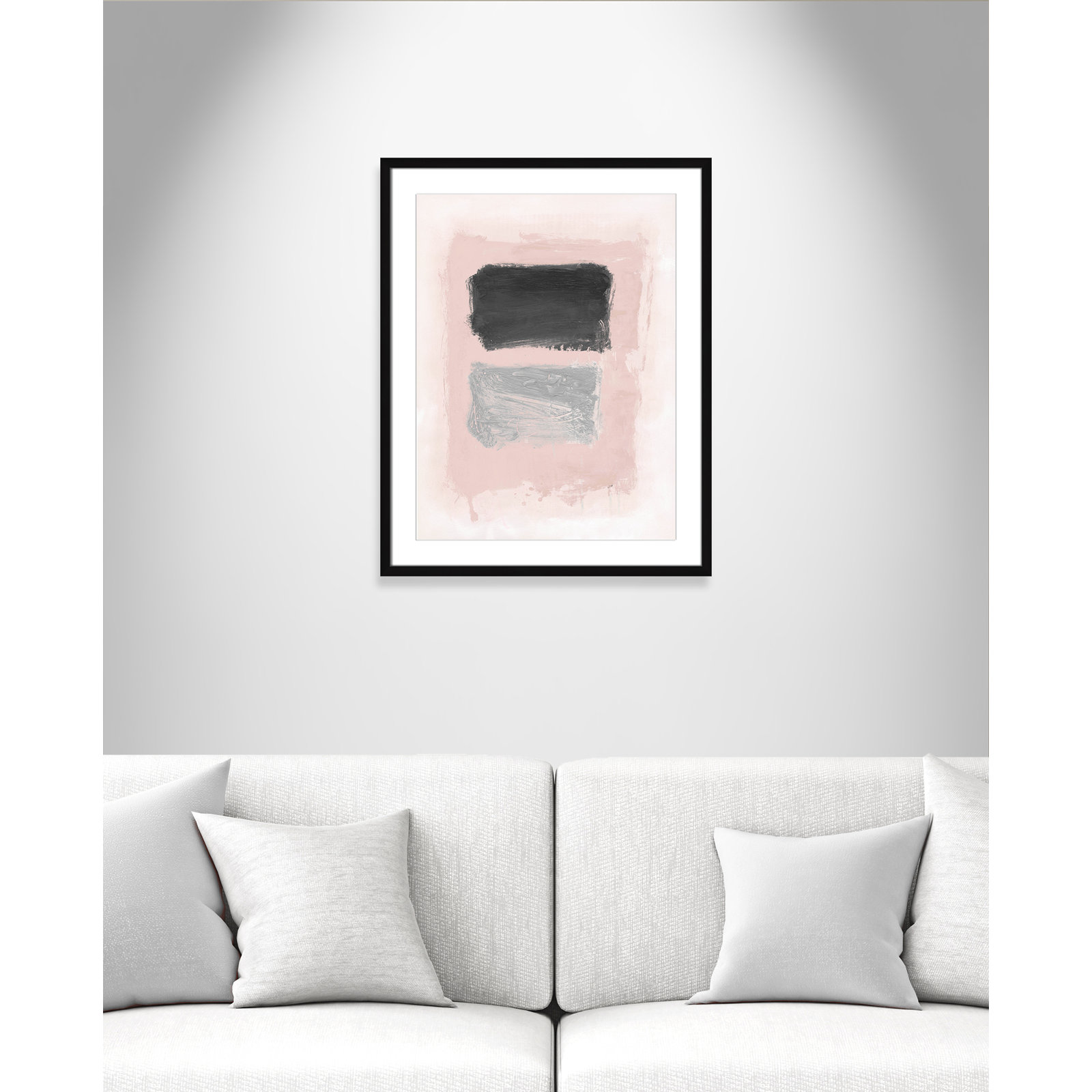 Pink, Black and Silver Shimmer I Print, 29.5" H x 23.5" W x 1.25" D, Black Matted Picture Framed