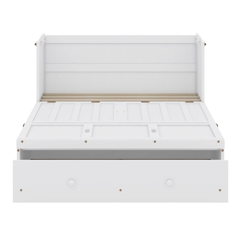 Lit escamotable avec port USB et grand tiroir, Double, Blanc