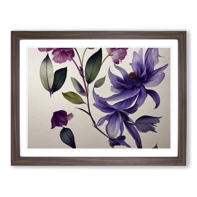 Shining Watercolour Flowers - Framed Print, 34cm H x 46cm W x 2cm D, Walnut