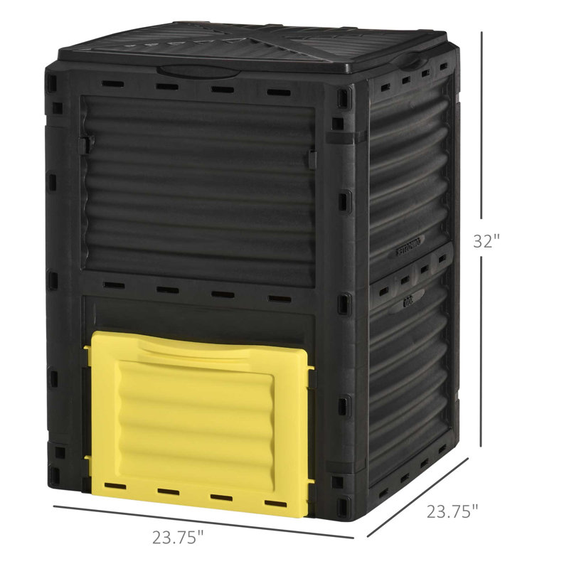 Composteur d'extérieur à grande capacité Outsunny, Jaune, H 32 po x l 23,75 po x P 23,75 po