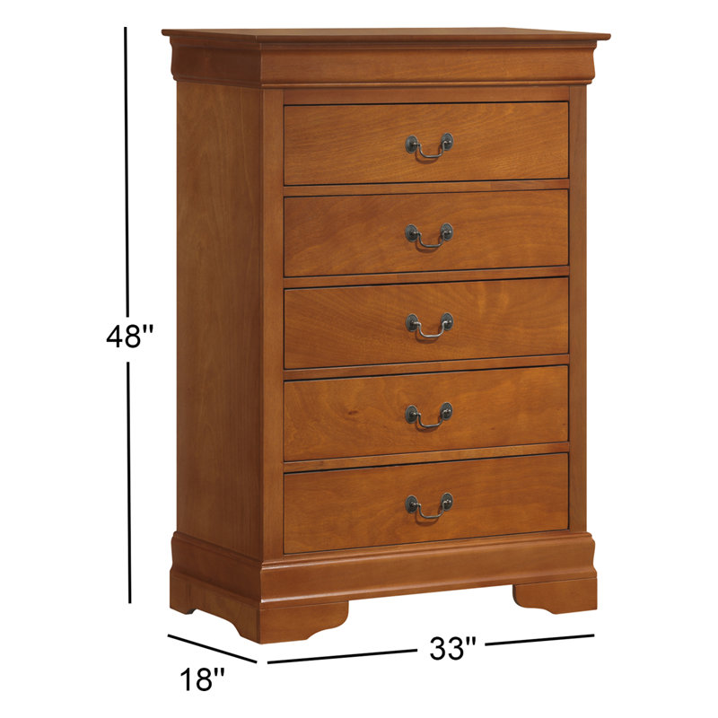  Glory Furniture Louis Phillipe 5 Drawer Chest, Light Oak