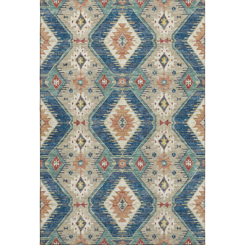 Premium Machine Washable Mayfield AMF2210 Moroccan Rug, 5' x 7'6", Navy