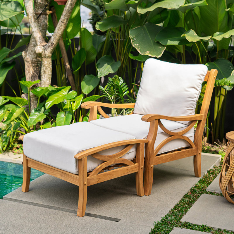 Brunswick 2 - Piece Teak Outdoor Seating Group With Cushions, Blanc cassé