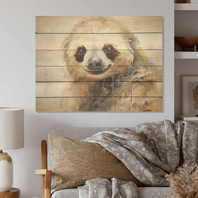 Thoughtful Sloth - Sloth Wood Art On Natural Pine Wood, 10" H x 20" W