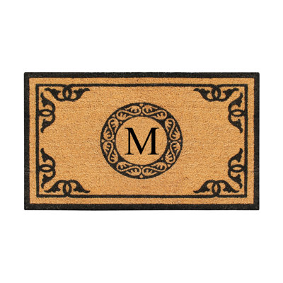 Albertina Natural Coir and PVC backing Hand Crafted by Artisans Geneva Monogrammed Floral Entry Doormat 24" x 39"