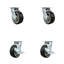 5 Inch Rubber on Aluminum Caster Set with Roller Bearings 2 Swivel Lock 2 Brake|SCC-30CS520-RAR-BSL-2-TLB-2