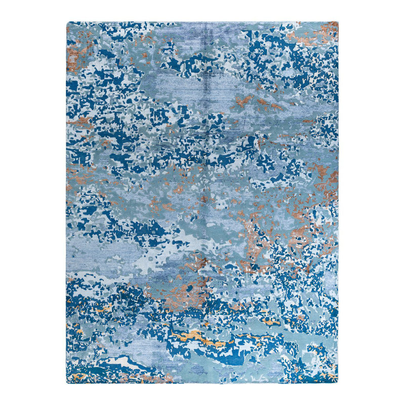 Tapis moderne noué à la main de conception unique - blanc, 9 pi 2 po x 12 pi 1 po