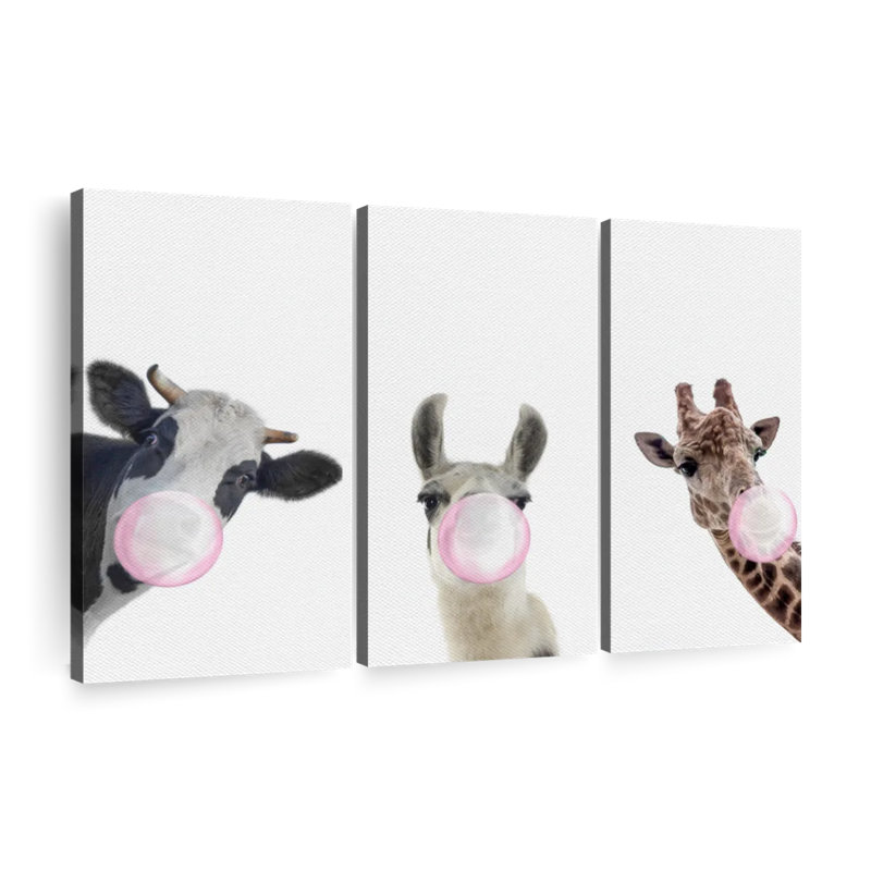 " Silly Bubble Gum Animals " by Emma P 3 - Pieces, 32" H x 50" W x 1.25" D
