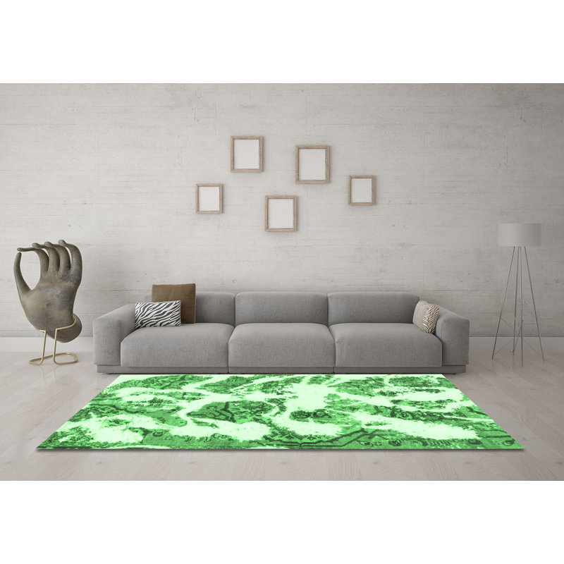 Tapis vert émeraude abstrait 1040, Rond 7 pi