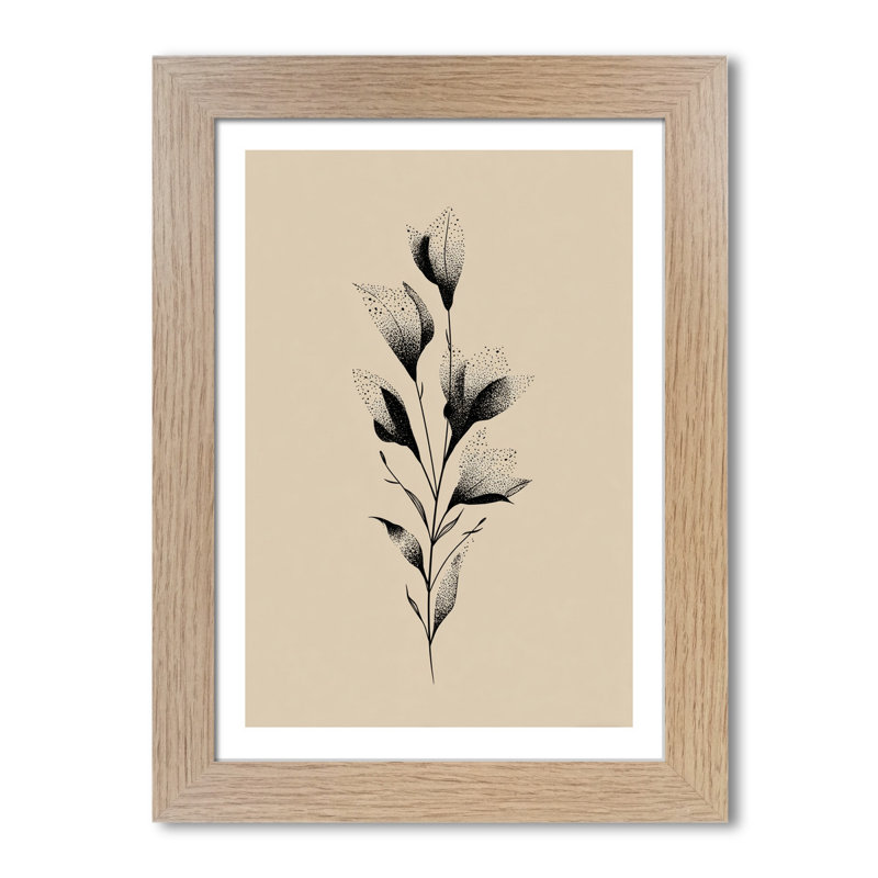 Nordic Botanical Dotwork Illustration Slender Wildflower Giclee Art Print Home Decor Wall Art, Minimalist Black on Beige 1 Piece Wall Art