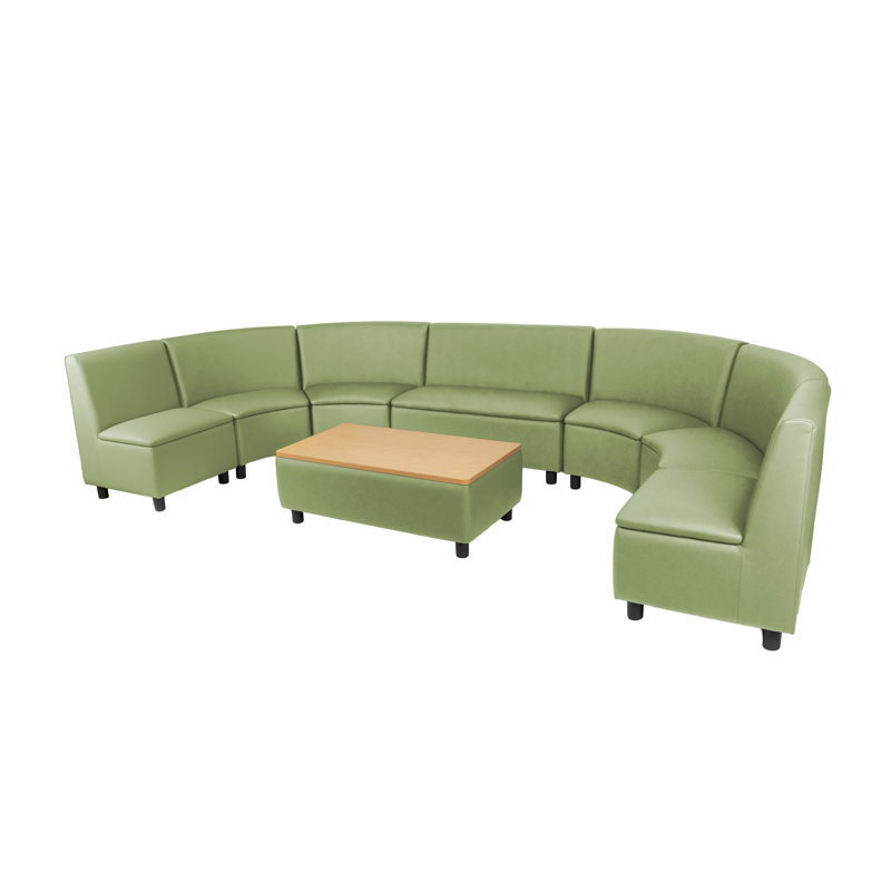 Ensemble 5 pièces de sièges collectifs courbés modulaires pour enfants avec table basse Kid Comfort, Brun clair / vert