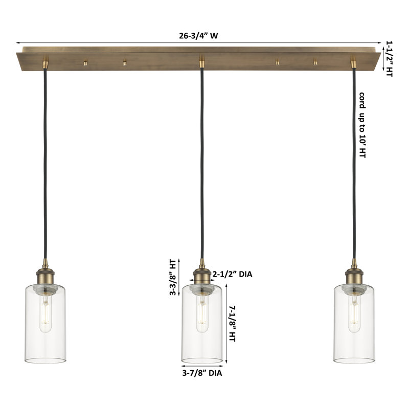 Caius - Luminaire suspendu linéaire suspendu à 3 lumières de 37 po - Finition laiton brossé - Abat-jour blanc, Laiton brossé