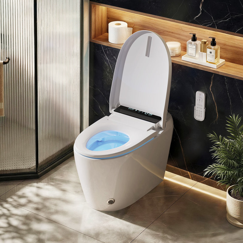  Toilette intelligente BCANHome avec chasse puissante 1000g MaP, lavage bidet sans réservoir, couvercle / siège à ouverture automatique, double chasse automatique 1,28 gallon, siège chauffant, lavage / séchoir à chaleur, fermeture douce, télécommande