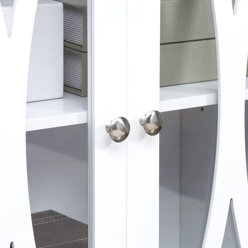 Buffet, buffet avec 3 portes en verre trempé, motif en arc et tablette de rangement réglable, crédence, blanc