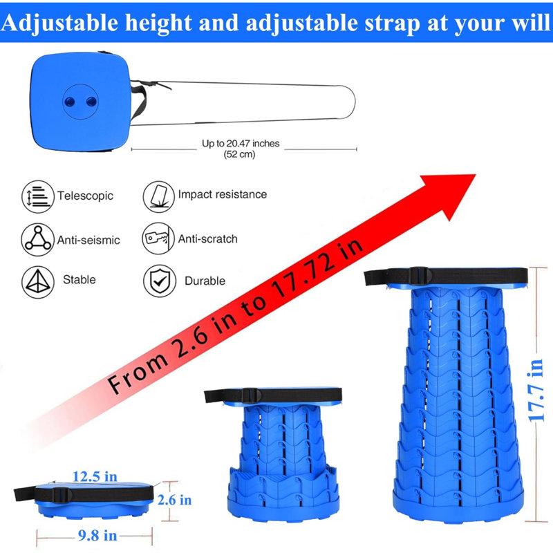 Upgraded Square Collapsible Stool For Adults,Portable Retractable Folding Telescoping Foldable Camping Stool Holds 400Lbs For Outdoor Fishing Hiking Gardening Travel BBQ