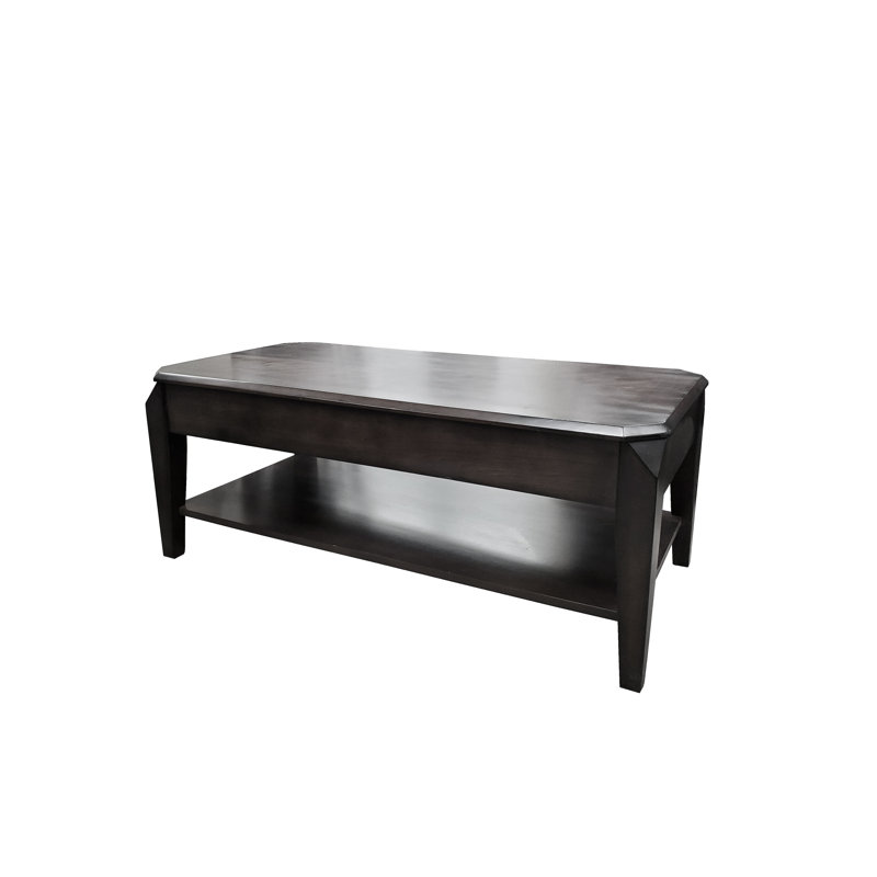 Table basse à quatre pieds avec plateau relevable et rangement