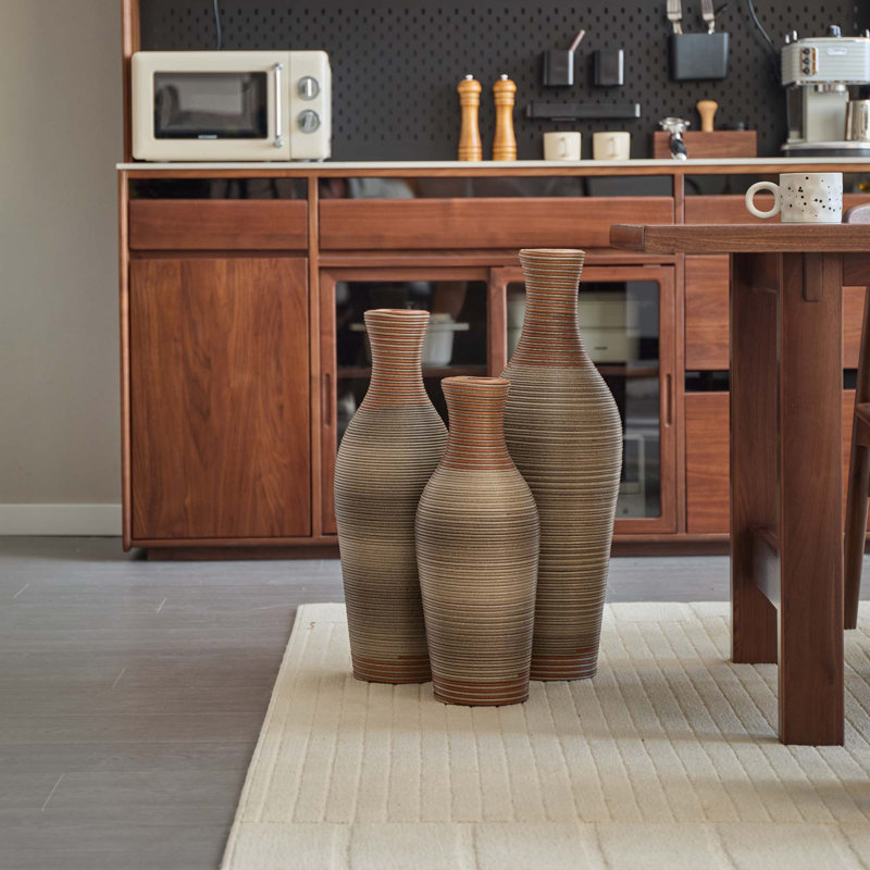 Ensemble de 3 vases artificiels de bureau et de fleurs, Brun / Gris