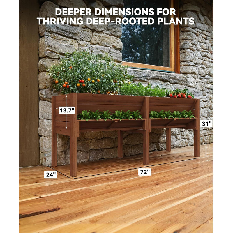 Lit de jardin surélevé 72 x 24 x 31 po avec pieds, Brun gland de chêne