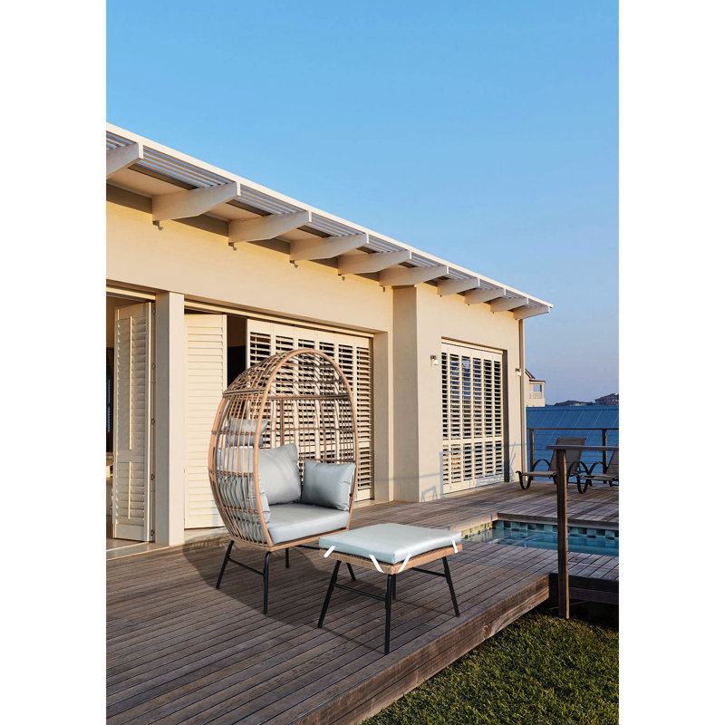 Fauteuil à œufs pour patio avec coussins - capacité de 400 livres, support lombaire inclus, PE, coussin en tissu épais, bleu neutre, sièges 2, tabouret de style européen moderne
