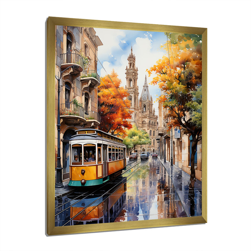 Espagne, rues colorées de Barcelone - Espagne, décoration murale, H 44 po x l 34 po x P 1,5 po, Cadre doré simple