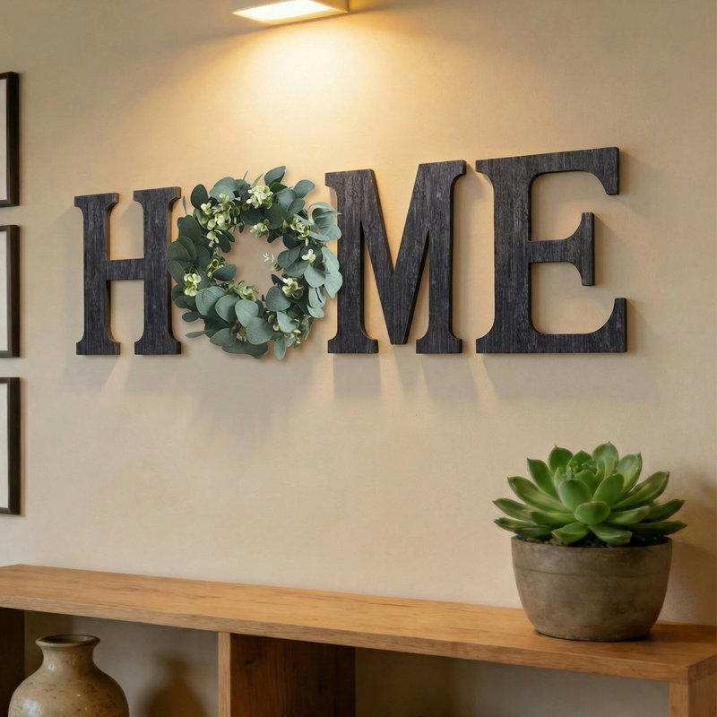 Farmhouse Wooden HOME Letters with Interchangeable Wreath - Rustic Door Hanging Sign for Entryway & Wall Decor