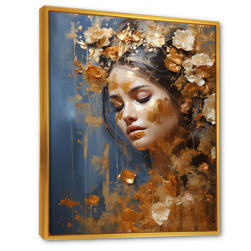 «Hindu Woman», Bhagavad Gita, sagesse - impression, Cadre flottant doré, H 40 po x l 30 po x P 1,5 po