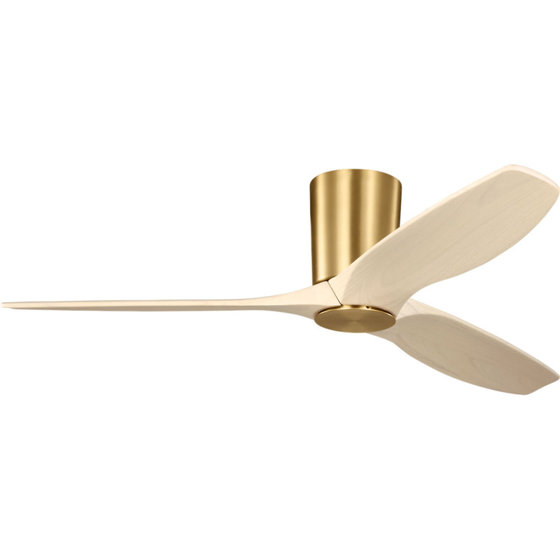 Seyra Smart Hugger LED Ceiling Fan, Washed White Oak, 52" Wide, Burnished Brass