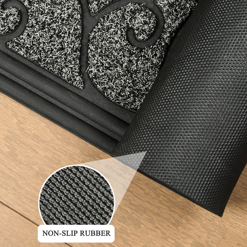 Tapis de porte d'extérieur antidérapant Miralee, L 17 po x L 30 po, Gris foncé